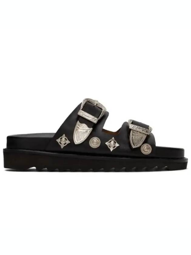 Women's Metal Buckle Double Strap Leather Sandals Black - TOGA - BALAAN 2