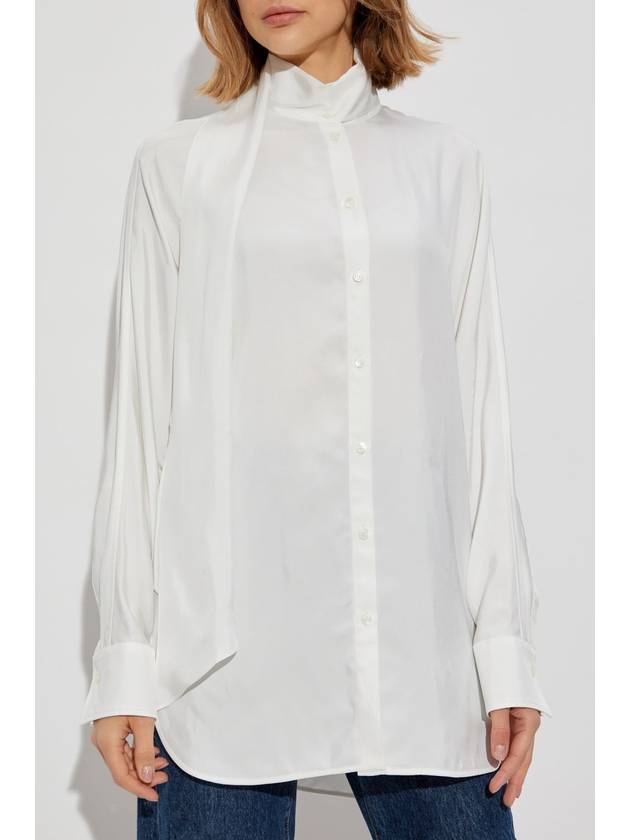 FERRAGAMO Shirt With Decorative Tie At Neckline, Women's, White - SALVATORE FERRAGAMO - BALAAN 3