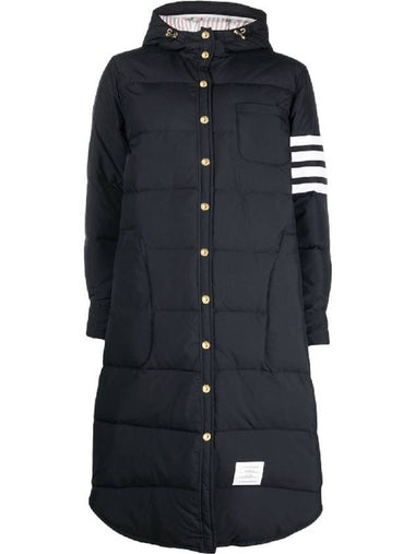 Downfilled Ripstop Classic 4 Striped Hoodie Down Long Padding Navy - THOM BROWNE - BALAAN 1