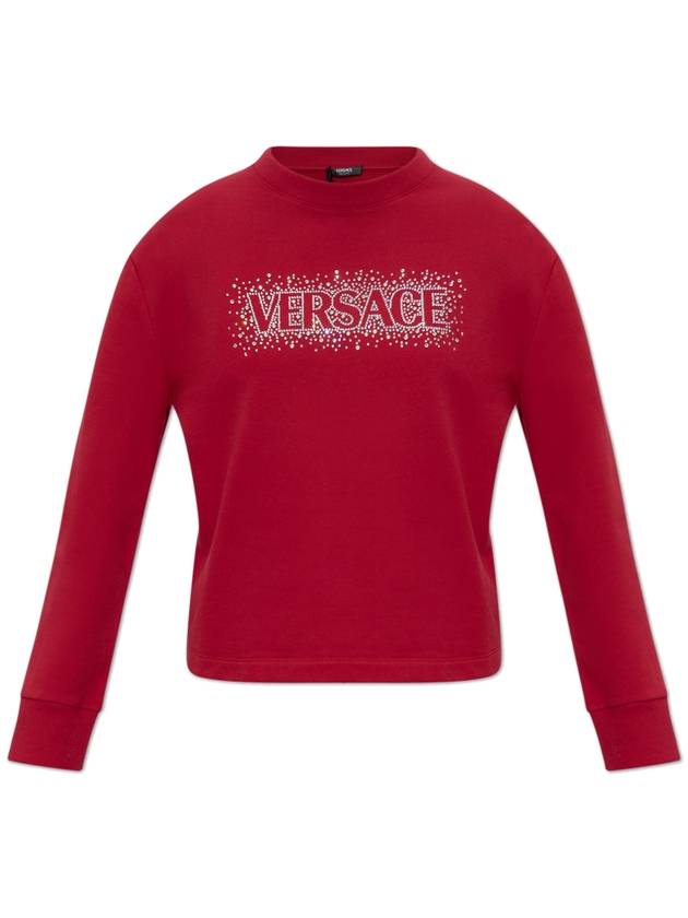 Versace Sweatshirt With Shimmering Crystals, Women's, Red - VERSACE - BALAAN 1