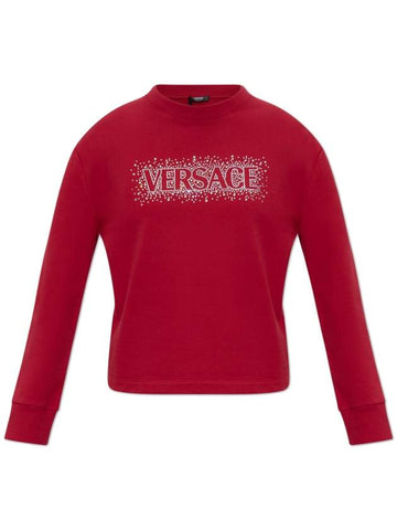 Versace Sweatshirt With Shimmering Crystals, Women's, Red - VERSACE - BALAAN 1