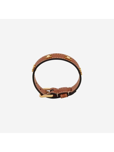 Triomphe Multi Leather Brass Gold Finish Bracelet Tan - CELINE - BALAAN 1