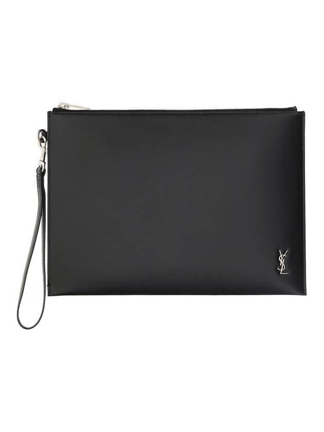 Tiny Monogram Silver Clutch Bag Black - SAINT LAURENT - BALAAN 1