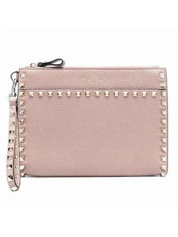 Rockstud Zipper Clutch Bag Pink - VALENTINO - BALAAN 1