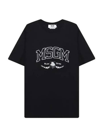 College Logo Crew Neck Short Sleeve T-Shirt Black - MSGM - BALAAN 1