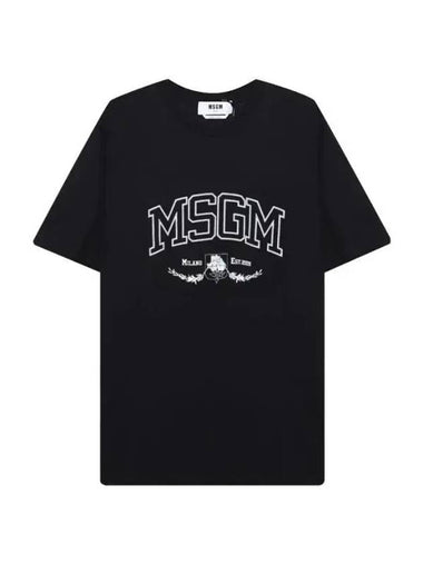 College Logo Crew Neck Short Sleeve T-Shirt Black - MSGM - BALAAN 1