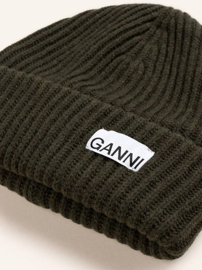 Logo Wool Beanie Khaki Women s - GANNI - BALAAN 2