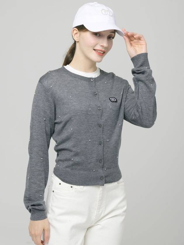 Doyou Know MC Women s High Gauge Mini Pearl Decoration Round Neck Cardigan Gray Knit DO6242KT10 1 - DOYOUKNOWMC GOLF WEAR - BALAAN 2