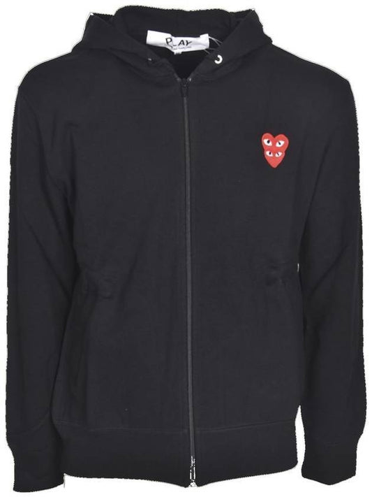 Play Double Red Heart Waffen Hooded Zip Up P1 T294 1 Black - COMME DES GARCONS - BALAAN.