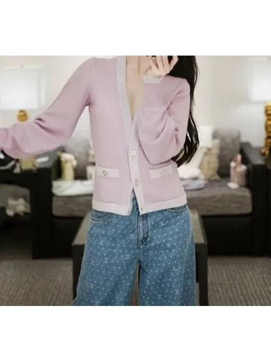 CC logo button basic pink knit cashmere cardigan - CHANEL - BALAAN 2