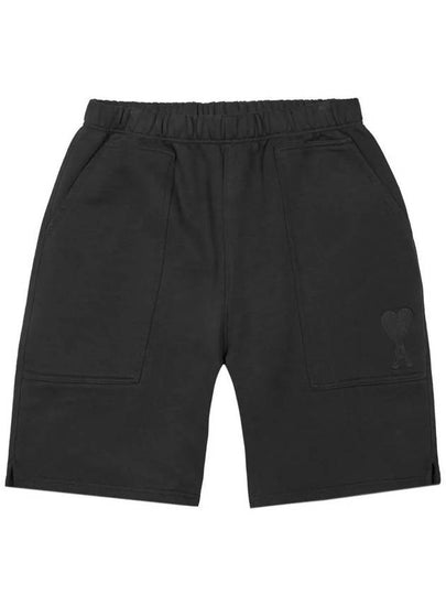 Men's Tone On Tone Heart Embroidered Logo Shorts Black - AMI - BALAAN 2