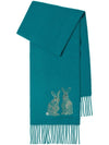 Rabbit Embroidered Wool Cashmere Scarf Kingfisher - BURBERRY - BALAAN 1