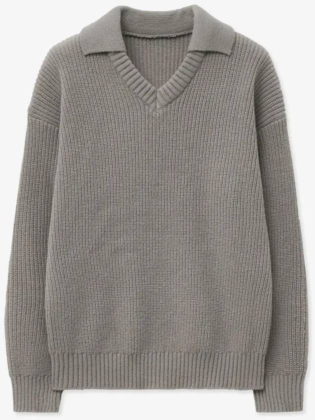 Open collar V neck knit gray - BLONDNINE - BALAAN 4