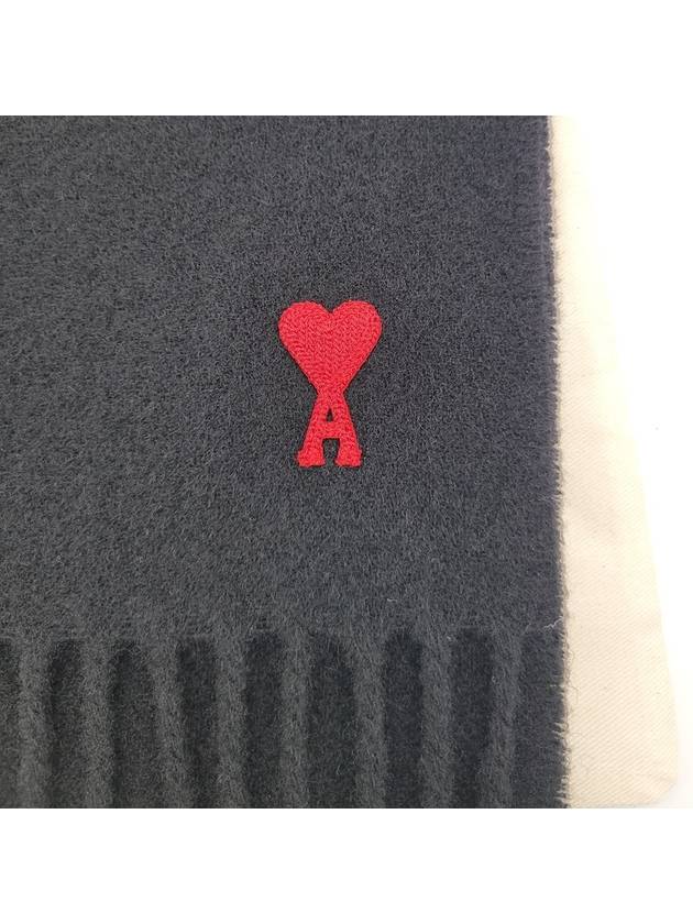 Small Heart Logo Wool Classic Muffler Black Scarf - AMI - BALAAN 8