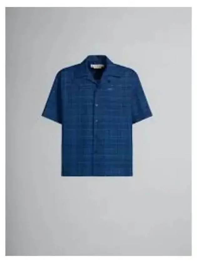 Embroidered Logo Pocket Check Short Sleeve Shirt Navy - MARNI - BALAAN 2