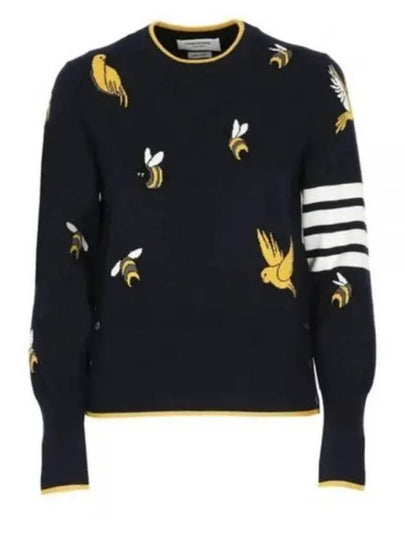 Birds Bees 4-Bar Cotton Merino Pullover Knit Top Navy - THOM BROWNE - BALAAN 2