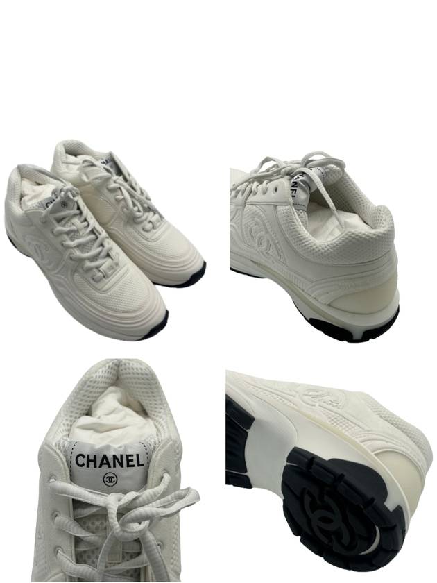 Women CC Logo Fabric Laminated Low Top Sneakers Silver Ivory - CHANEL - BALAAN 9