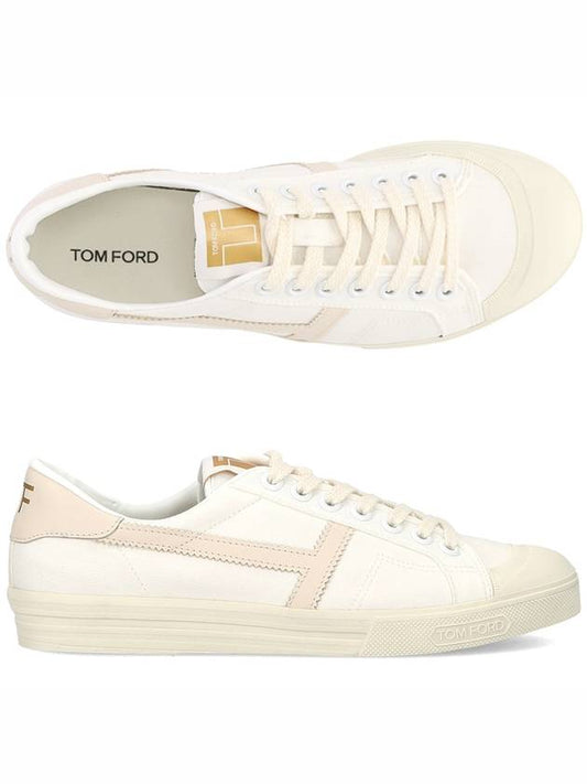 T Logo Leather Low Top Sneakers White - TOM FORD - BALAAN 2