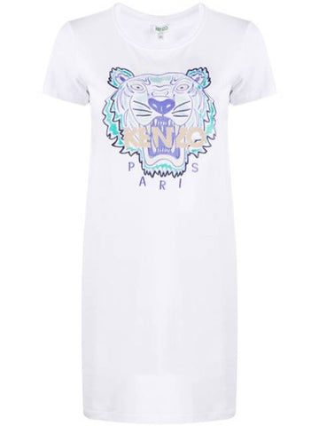 Women's Tiger Embroidery Short Dress White - KENZO - BALAAN 1