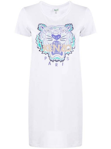 Women's Tiger Embroidery Short Dress White - KENZO - BALAAN 1