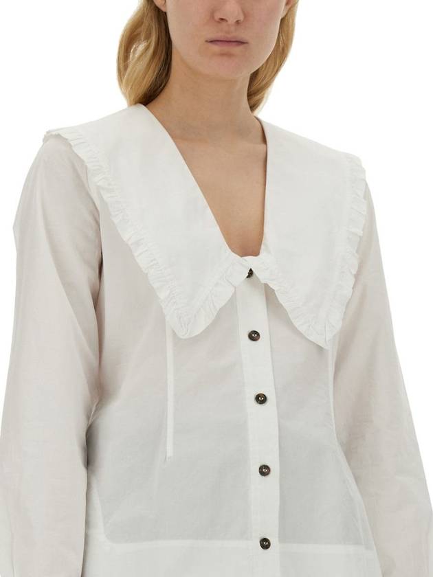 Women's Wide Collar Plunge Neck Cotton Shirt White - GANNI - BALAAN 5