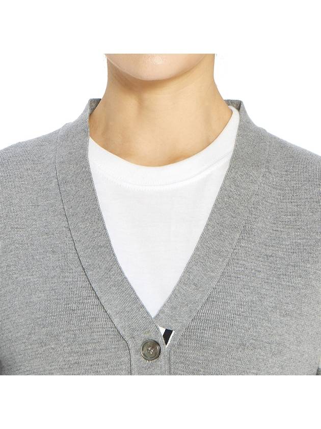 Milano Stitch 4 Bar Classic V Neck Fine Merino Wool Cardigan Grey - THOM BROWNE - BALAAN 7