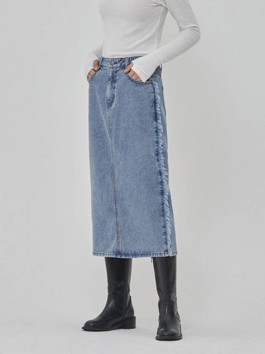 Denim Fringe H Line Skirt Blue - RYUL+WAI: - BALAAN 1