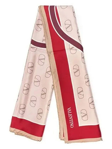 V Logo Silk Foulard Scarf Pink Red - VALENTINO - BALAAN 1