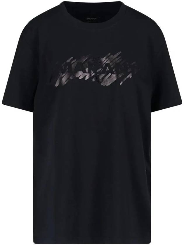 Hanori Logo Print Short Sleeve T-Shirt Black - ISABEL MARANT - BALAAN 3