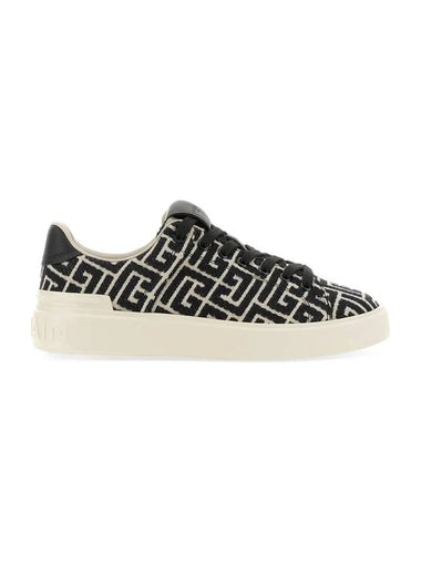 B Court Jacquard Monogram Low Top Sneakers Black - BALMAIN - BALAAN 1