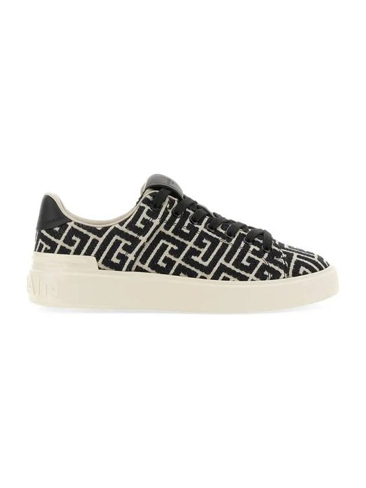 B Court Jacquard Monogram Low Top Sneakers Black - BALMAIN - BALAAN.