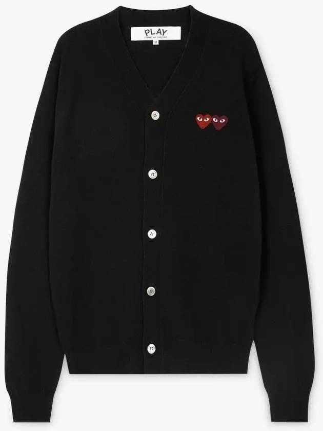 Comme des Garçons Men's Double Heart Wappen Black Cardigan AZ N058 051 1 - COMME DES GARCONS PLAY - BALAAN 2