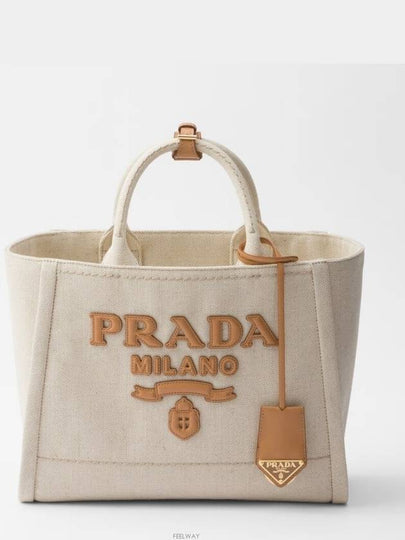 Leather Logo Medium Tote Bag Natural - PRADA - BALAAN 2