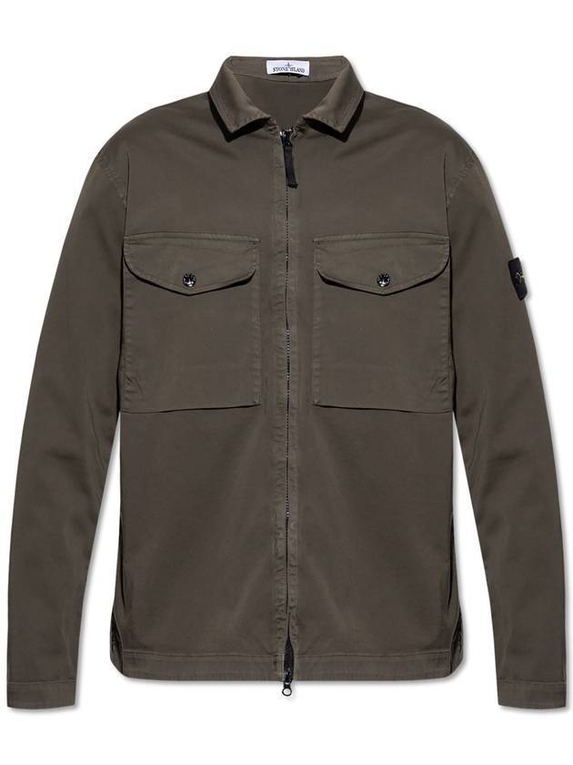 Compass Patch Overshirt Zip-Up Jacket Green - STONE ISLAND - BALAAN 1