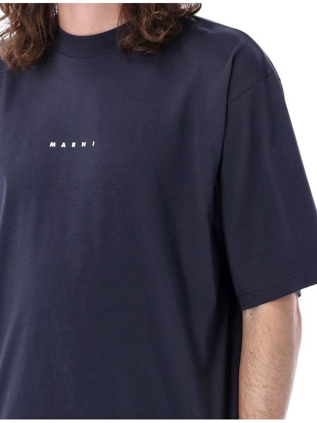 Logo Organic Cotton Short Sleeve T-Shirt Navy - MARNI - BALAAN 4