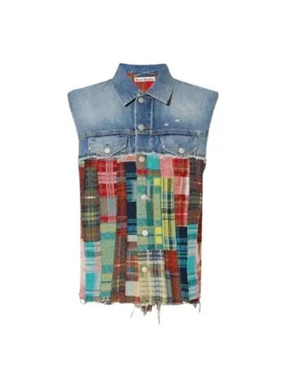 Tartan Patchwork Denim Vest Blue - ACNE STUDIOS - BALAAN 2