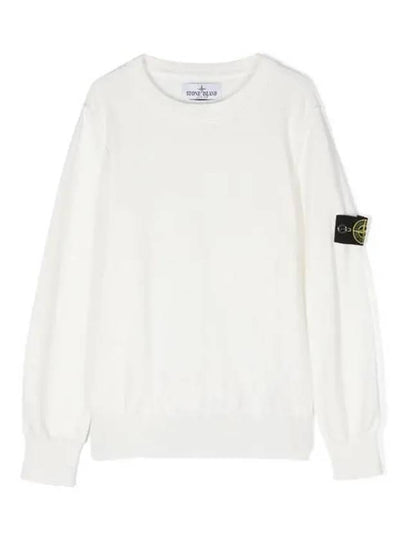 Kids Crew Neck Organic Soft Cotton Knit Top White - STONE ISLAND - BALAAN 2