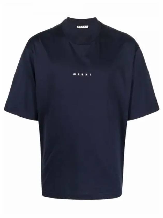 Logo Organic Cotton Short Sleeve T-Shirt Navy - MARNI - BALAAN 2