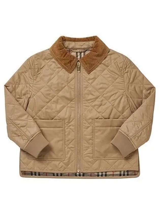 Kids Corduroy Collar Diamond Quilted Jacket Beige - BURBERRY - BALAAN 2