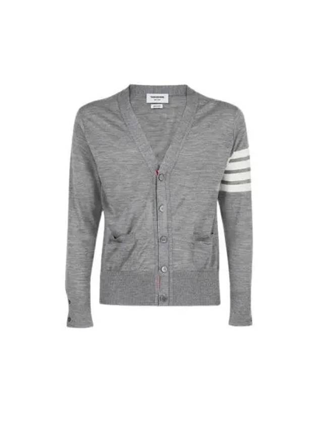 Men's Sustainable Classic Diagonal Wool Cardigan Pale Grey - THOM BROWNE - BALAAN 2