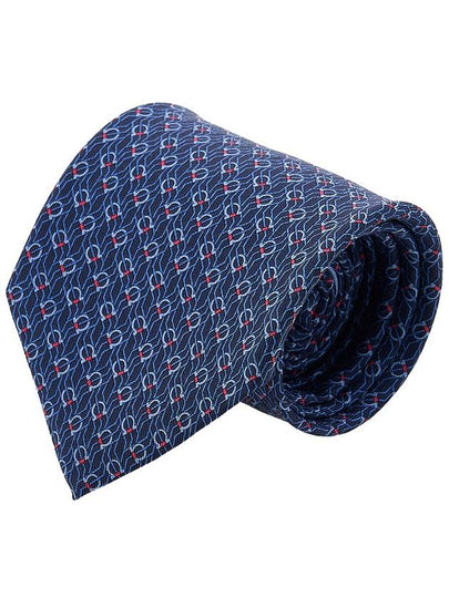 Tetris Print Silk  Tie Navy Blue - SALVATORE FERRAGAMO - BALAAN 2