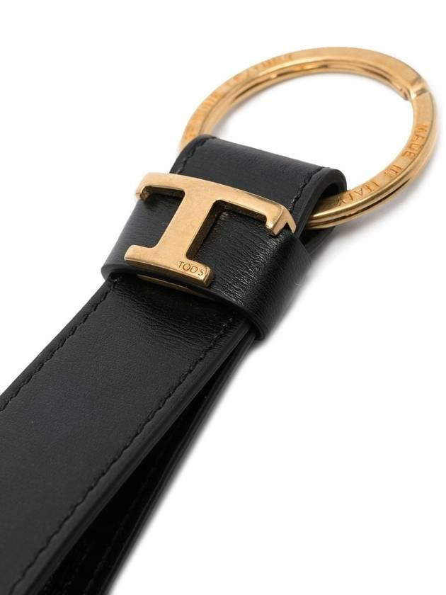 T Logo Leather Key Ring Black - TOD'S - BALAAN 3