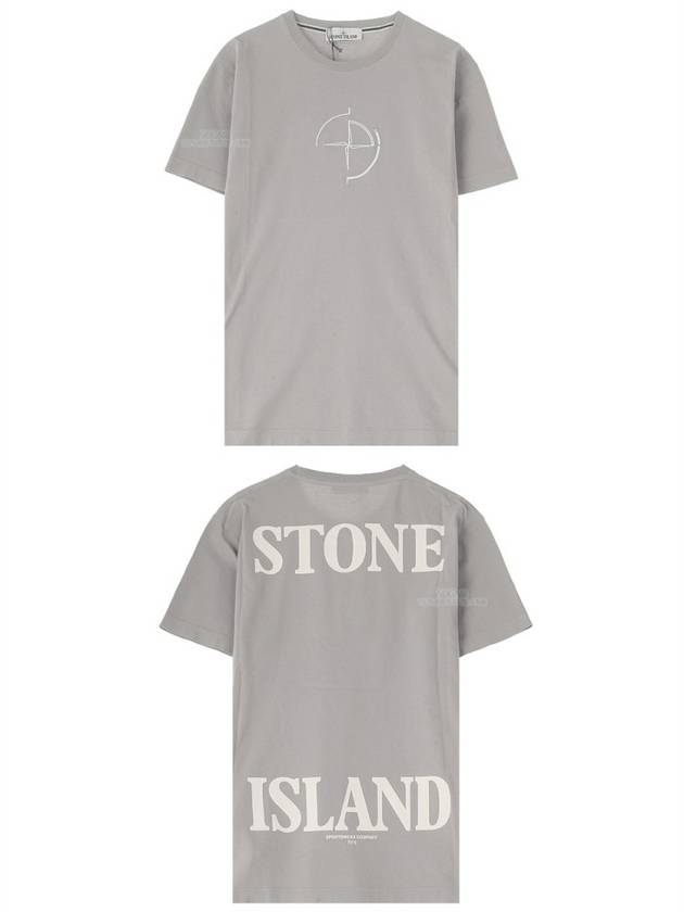 Men's Compass Embroidery Back Lettering Short Sleeve T-Shirt Grey - STONE ISLAND - BALAAN 5