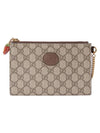 Double G Logo Patch Strawberry Clutch Bag Beige Brown - GUCCI - BALAAN 1