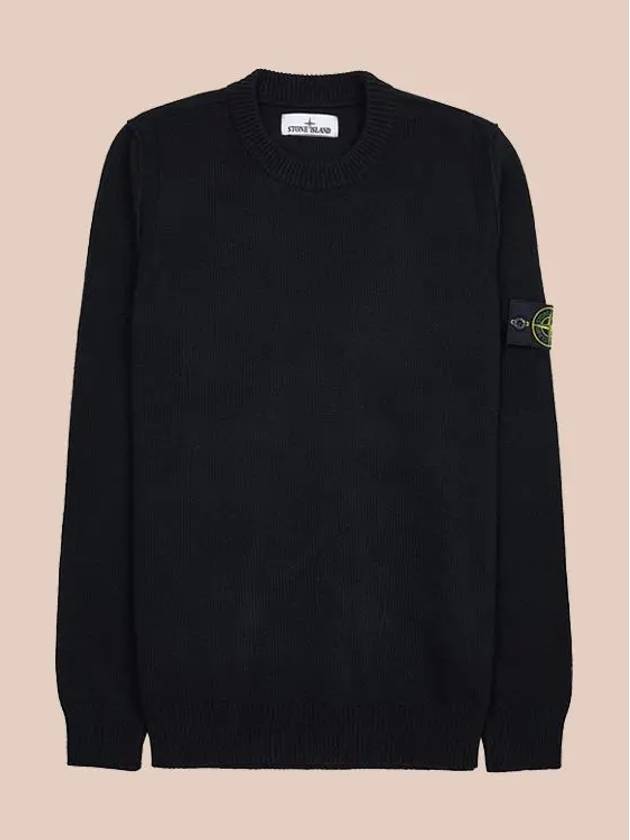 Logo Patch Lambswool Crewneck Knit Top Black - STONE ISLAND - BALAAN 2