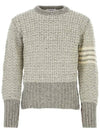 4 Bar Stripe Melange Effect Wool Knit Top Grey - THOM BROWNE - BALAAN 3