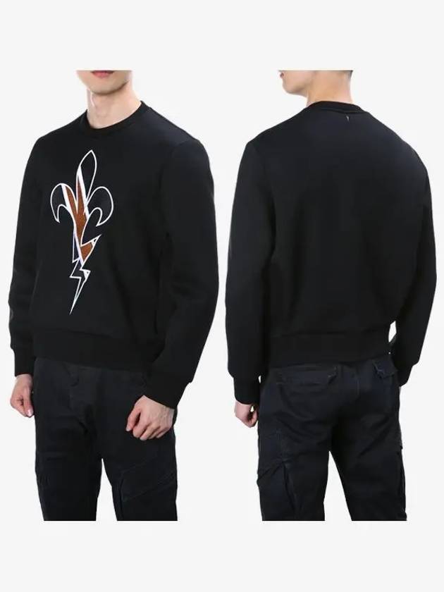 Men's Thunder Embroidery Black Sweatshirt BJS214E E557C 01 - NEIL BARRETT - BALAAN 4