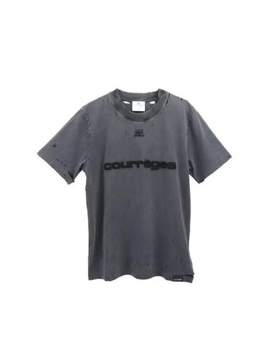 Courreges Logo Patch Distressed T Shirt JTS081JS0071 9071 - COURREGES - BALAAN 1