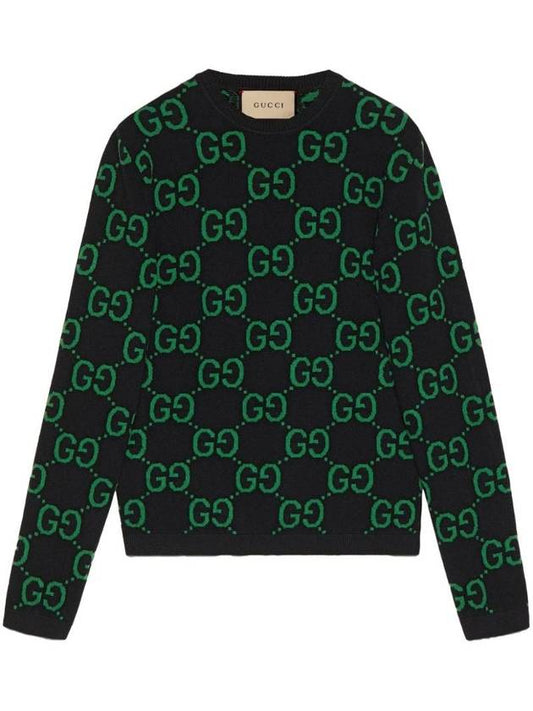 GG Wool Jacquard Knit Top Black Green - GUCCI - BALAAN 1