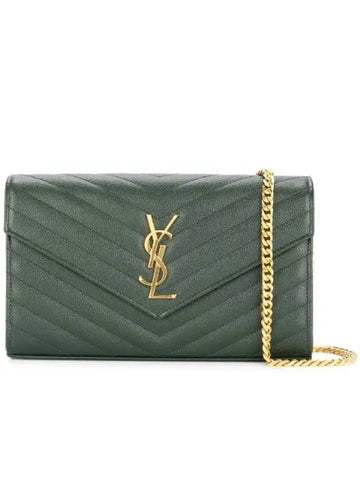 Cassandra Matelasse Chain Wallet Cross Bag Dark Green - SAINT LAURENT - BALAAN 1